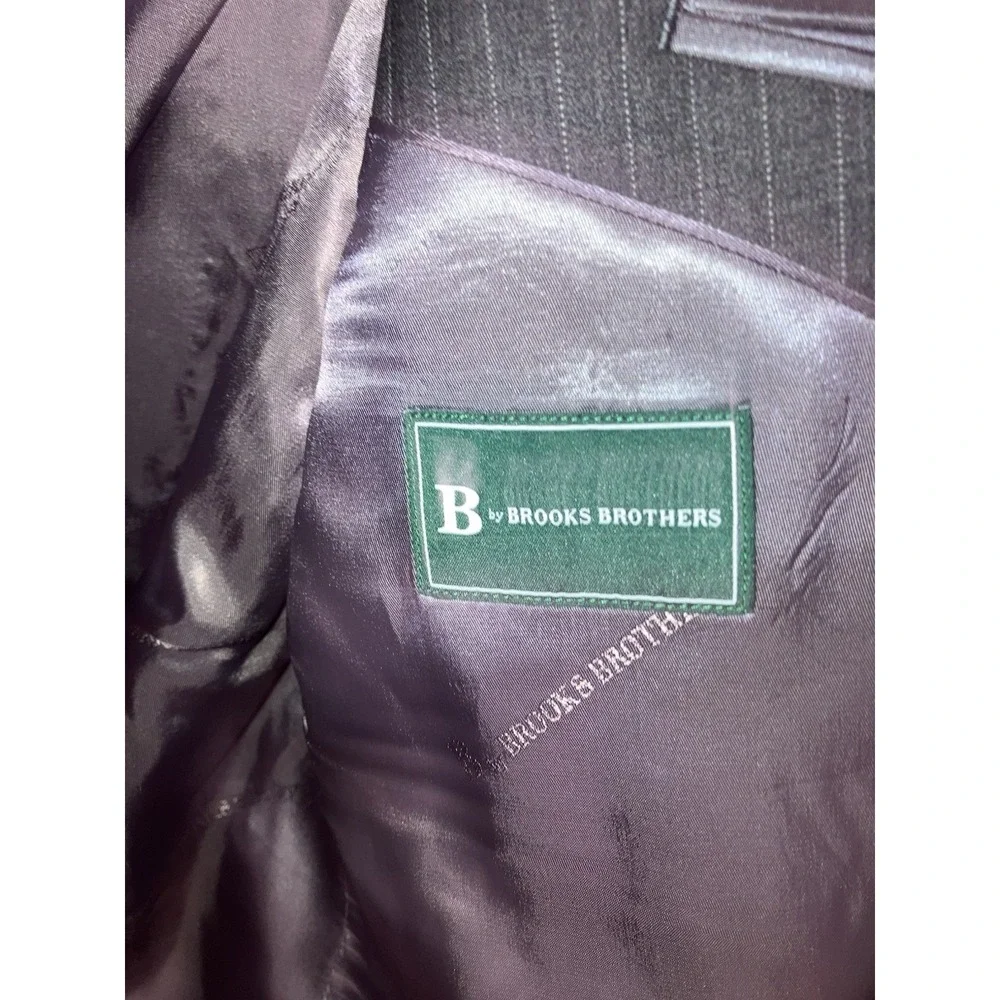 B by Brooks Brothers Mens Blazer 46R Grey Stripe Sport Coat Stretch Wool Classic